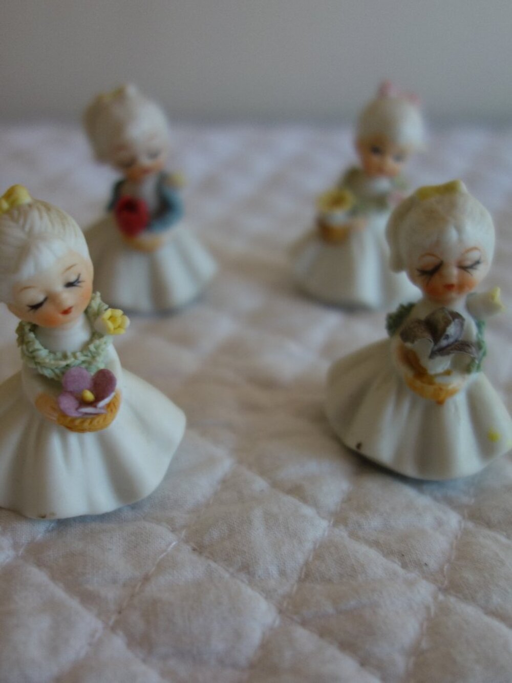 Lot of four Vntg NAPCOWARE Miniature Girls w/ flowers figurines - READ